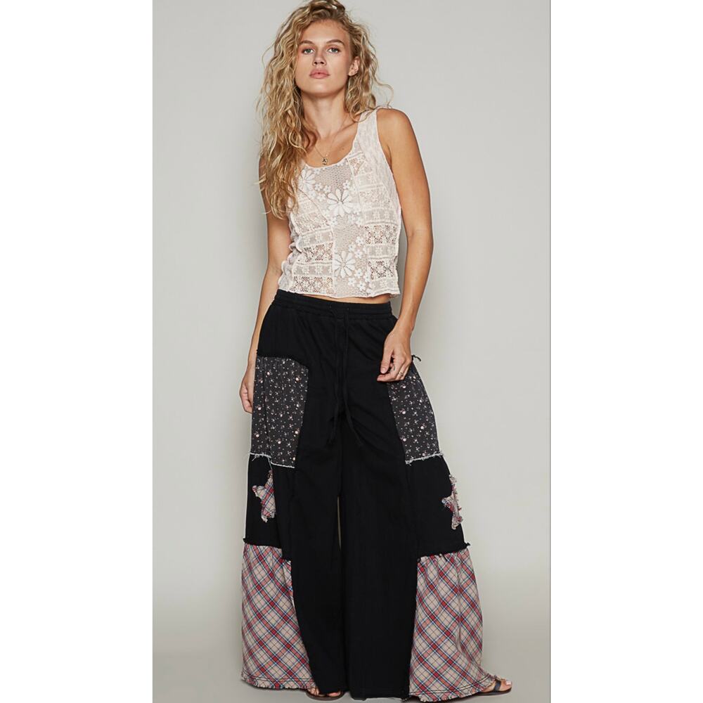 New!!! POL bohemian patchwork wide-leg pant medium